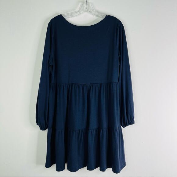 Sarin Mathews blue stretch tier button ruffle prairie midi dress medium - Picture 5 of 6